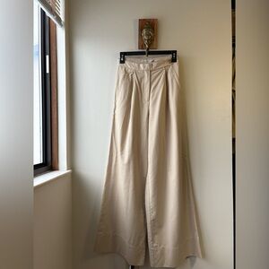 Mon Renn Women’s Wide Leg Tan Pleated Pants Size Small